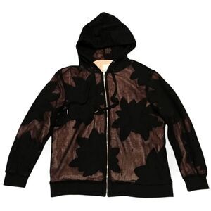 Avec Les Filles Black lac mesh overlay zip hood bomber jacket size XL